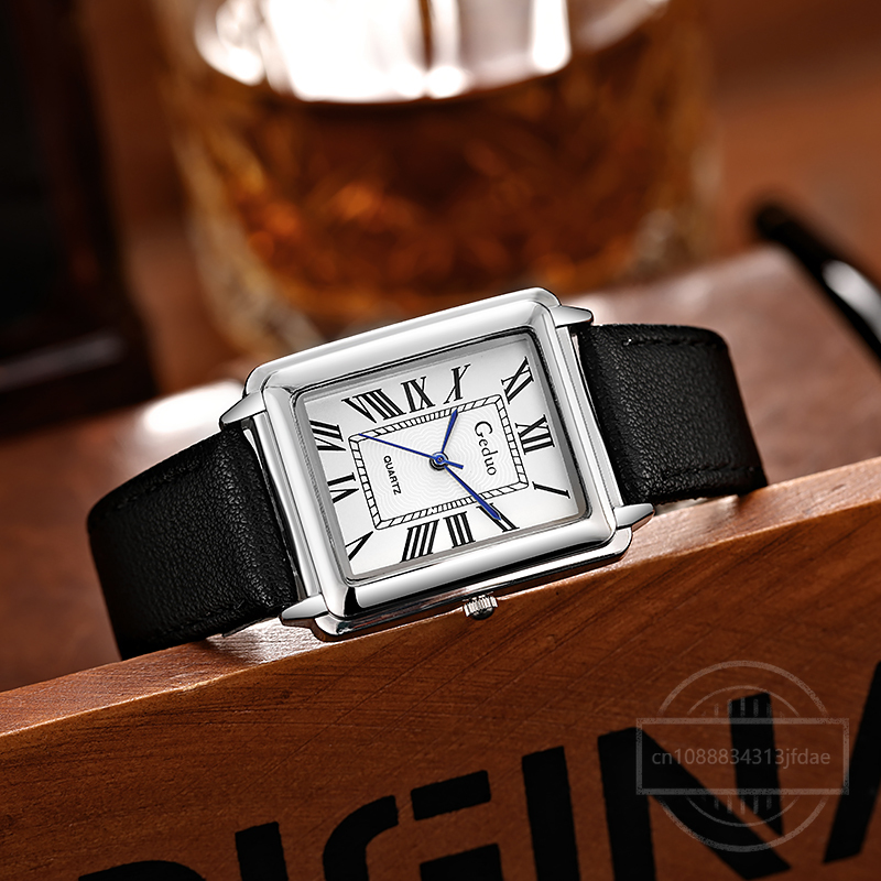 Leather Watch Band Men - New Fashion Designer Rectangle Dial Quartz