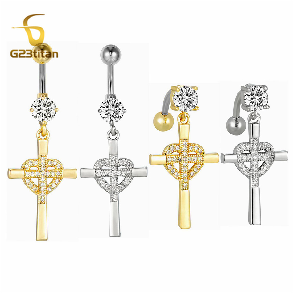 CZ Heart Cross Zircon Dangled  - Curved Spring Bar のレビューと価格