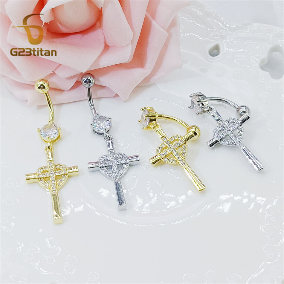 CZ Heart Cross Zircon Dangled  - Curved Spring Bar のレビューと価格