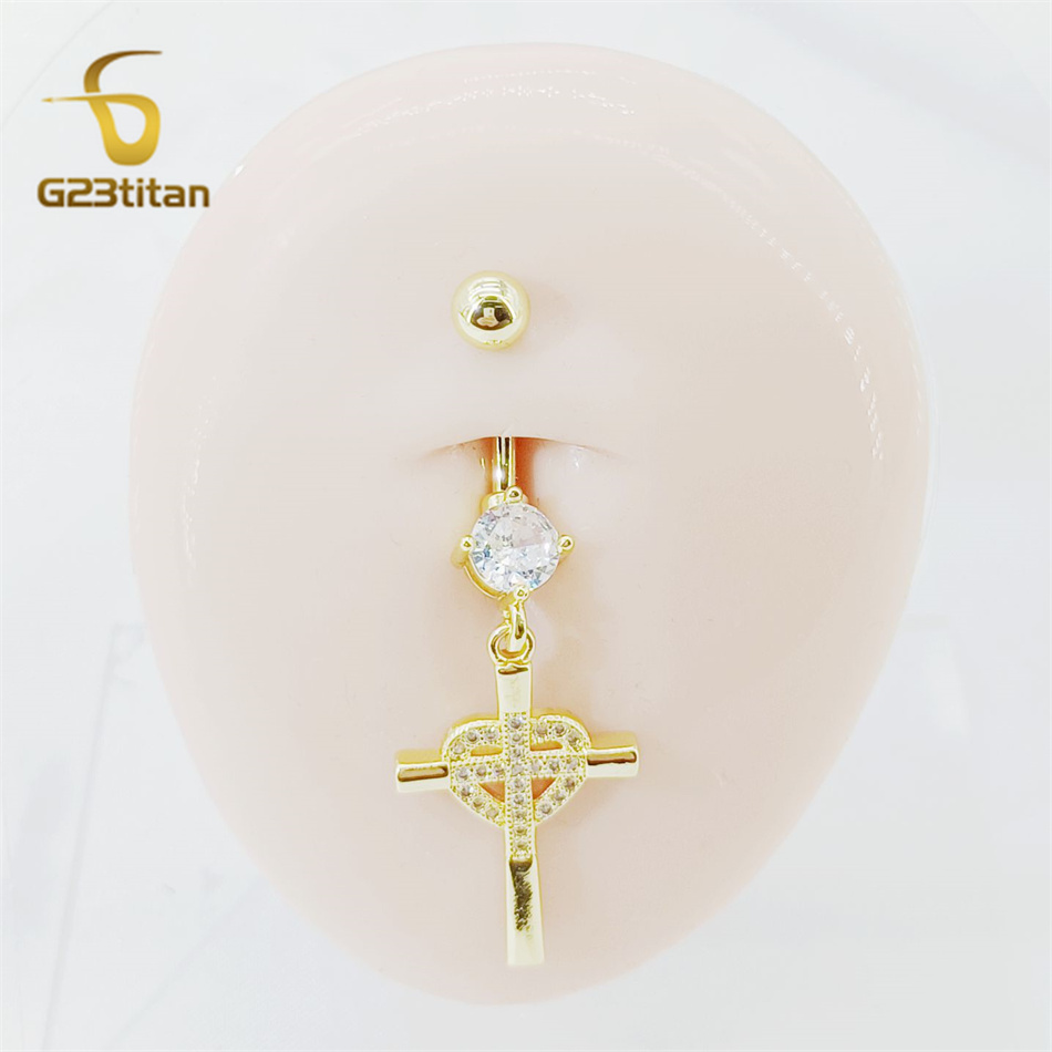 CZ Heart Cross Zircon Dangled  - Curved Spring Bar のレビューと価格