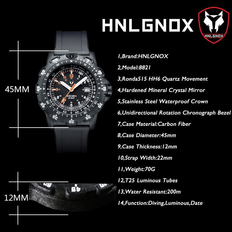 Hnlgnox Mens Pilot Watches Spo - Rubber Strap Diver のレビューと価格