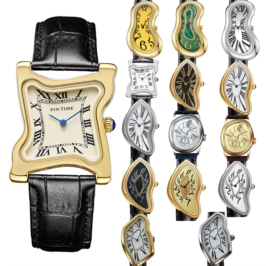 Surrealist Art Melting Clock W - Leather Watch Band Men のレビューと価格
