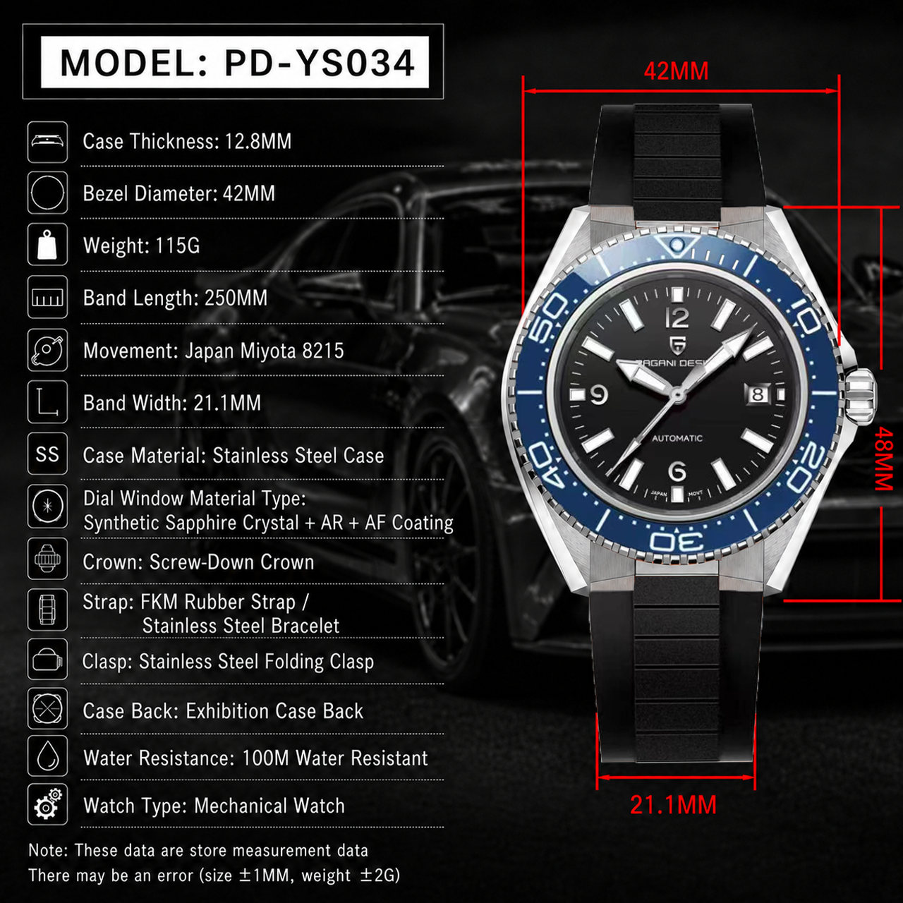 Pagani Design New Men's Mechan - Rubber Strap Diver のレビューと価格