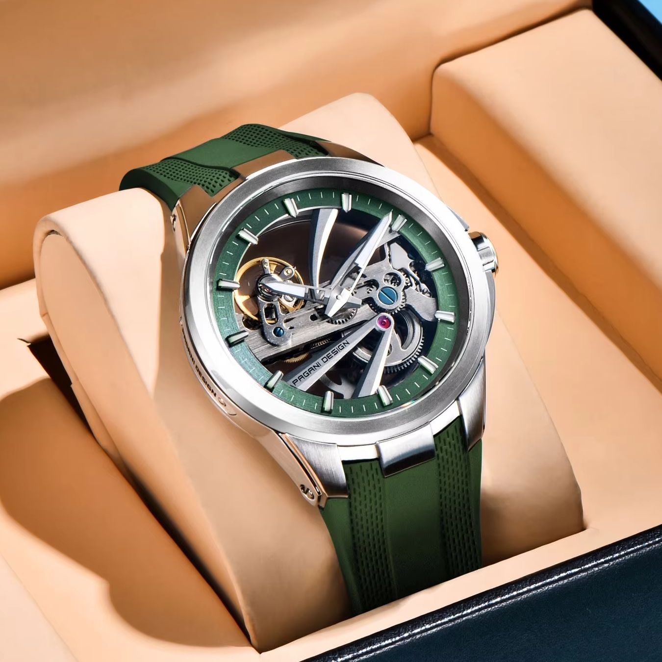 Green Skeleton PAGANI DESIGN P - Rubber Strap Diver のレビューと価格