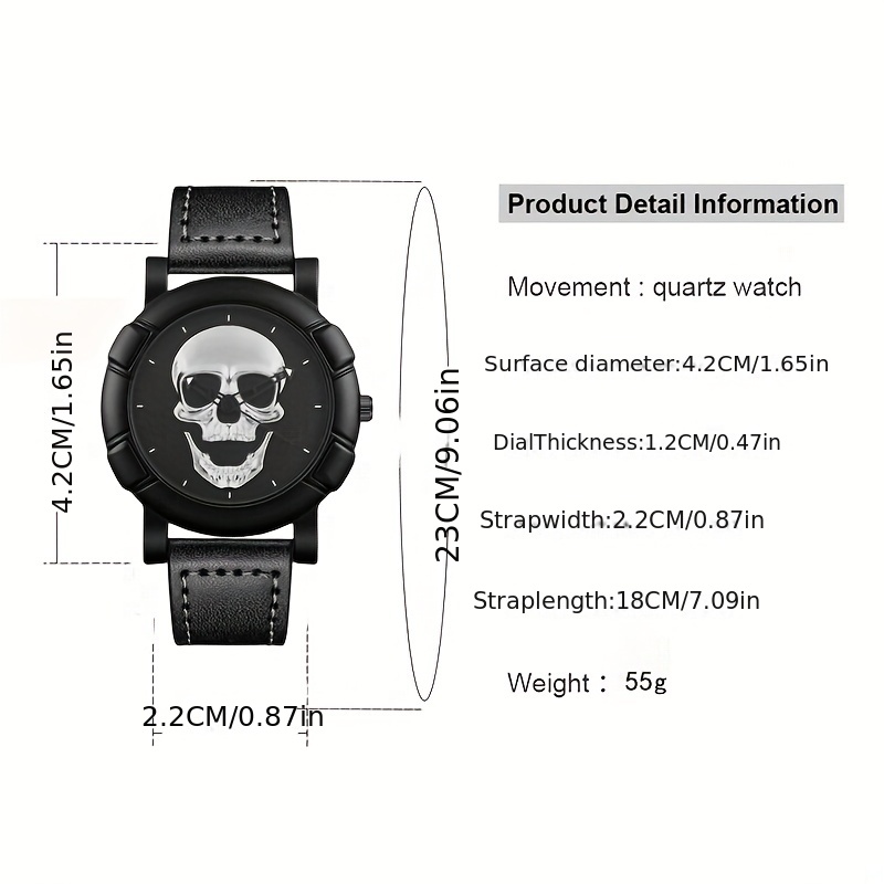 Skull Pattern Multi Display Po - Leather Watch Band Men のレビューと価格