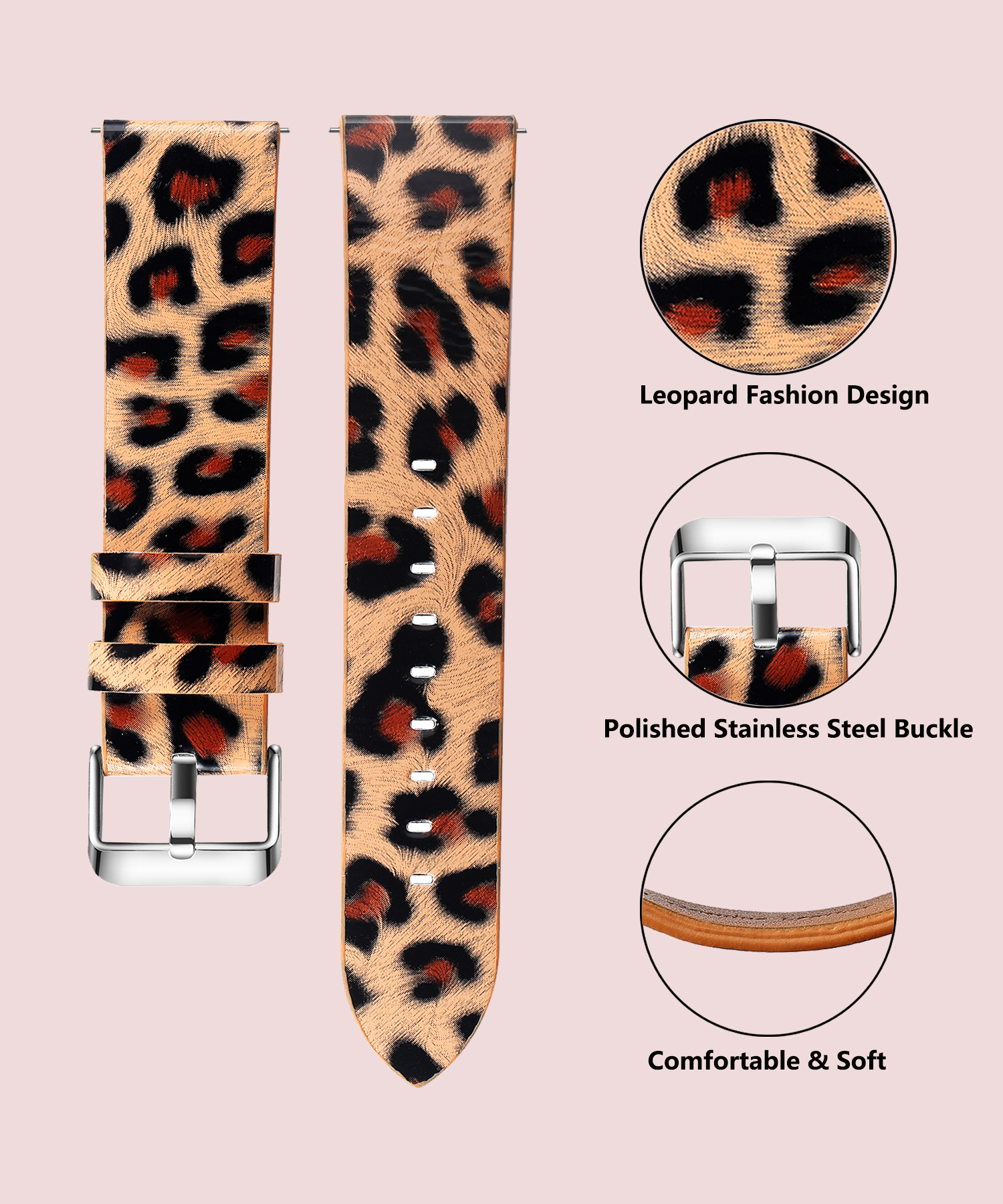 Leather Watch Band Leopard Qui - Leather Strap Quick Release のレビューと価格