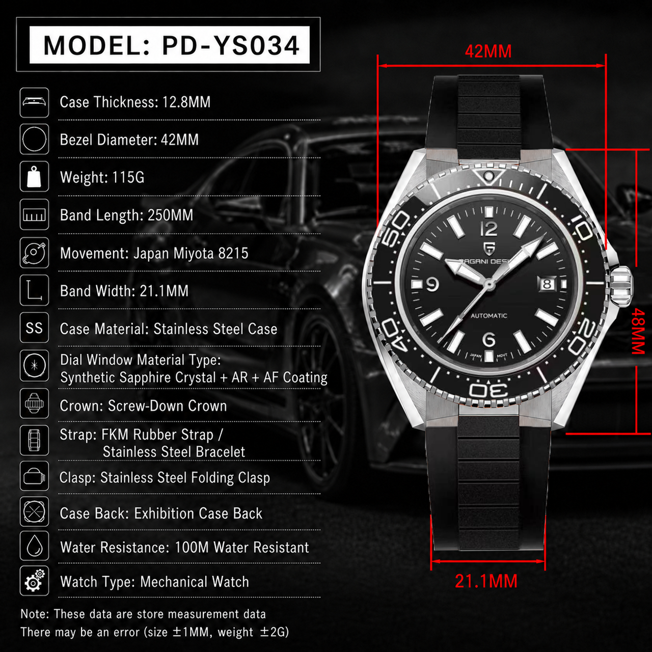 Pagani Design Luxury Men's Aut - Rubber Strap Diver のレビューと価格