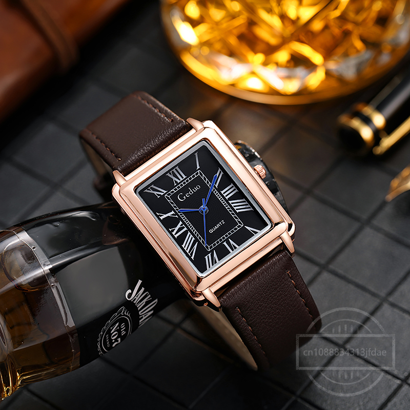 New Fashion Designer Rectangle - Leather Watch Band Men のレビューと価格