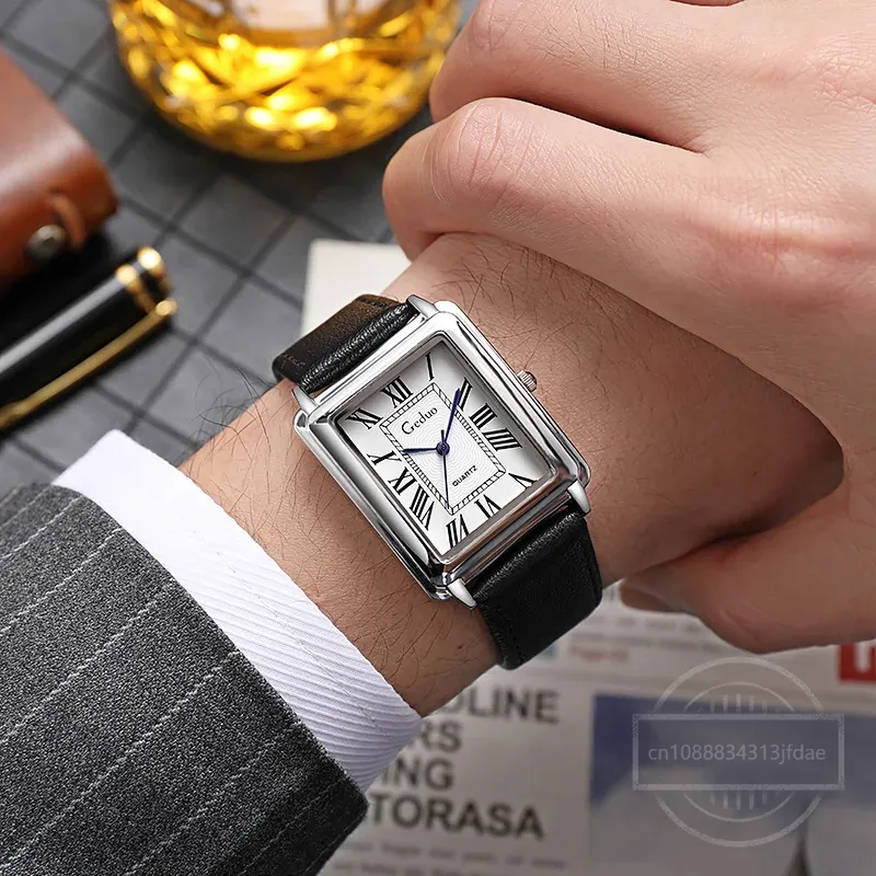 New Fashion Designer Rectangle - Leather Watch Band Men のレビューと価格