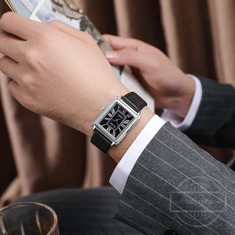 New Fashion Designer Rectangle - Leather Watch Band Men のレビューと価格