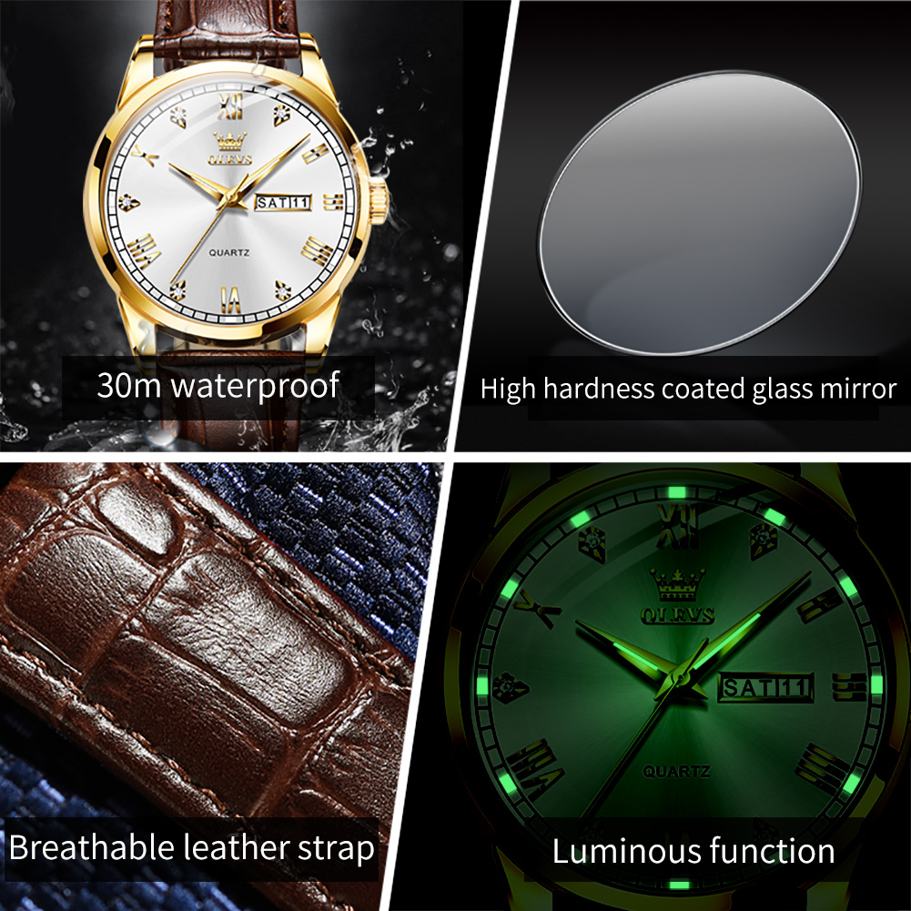 OLEVS 6896 Top Brand Men Quart - Leather Watch Band Men のレビューと価格